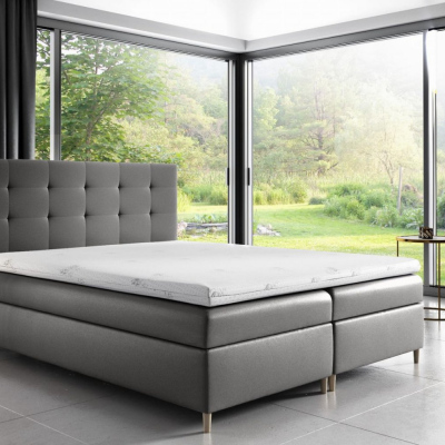 Čalúnená posteľ Alexa s úložným priestororm svetlo šedá eko koža 160 x 200 + topper zdarma