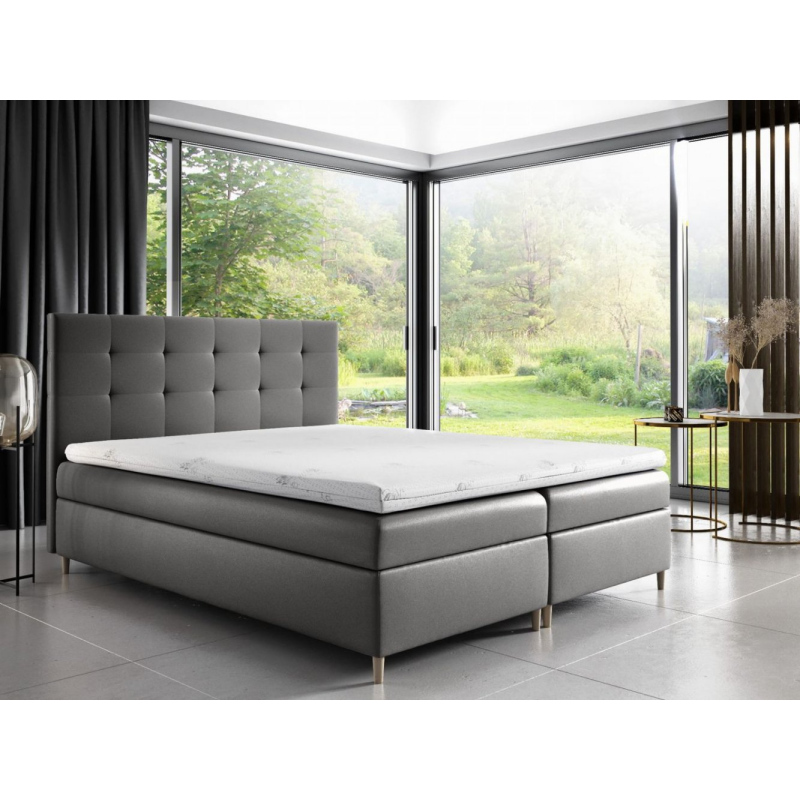 Čalúnená posteľ Alexa s úložným priestororm svetlo šedá eko koža 180 x 200 + topper zdarma