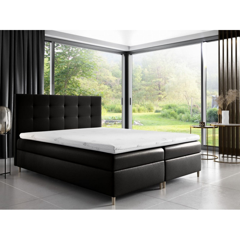 Čalúnená posteľ Alexa s úložným priestororm čierna eko koža 160 x 200 + topper zdarma 