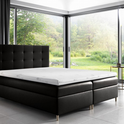 Čalúnená posteľ Alexa s úložným priestororm čierna eko koža 180 x 200 + topper zdarma