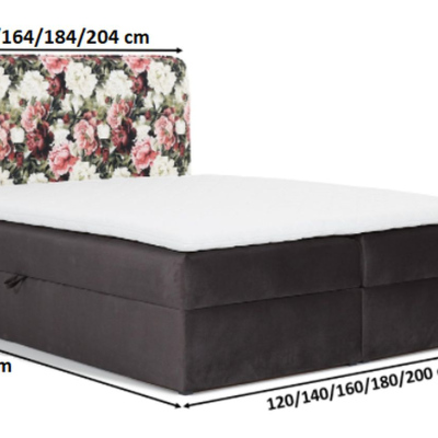 Čalúnená posteľ 120x200 DEA - kvety / čierna + topper ZDARMA