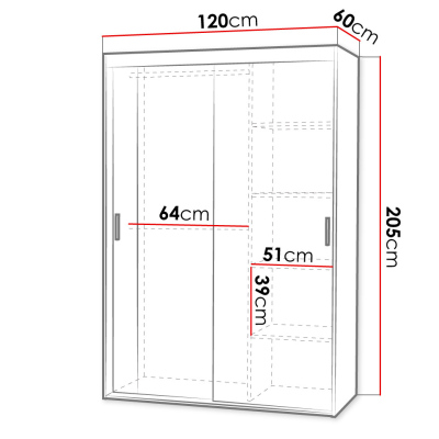 Šatníková skriňa 120 cm s posuvnými dverami a zrkadlom ZITA - biela