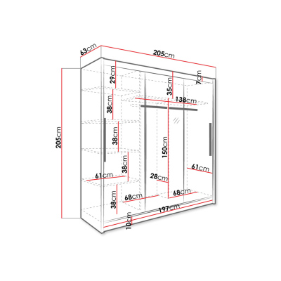 Šatníková skriňa 205 cm s posuvnými dverami a zrkadlom EMMA 1 - biela
