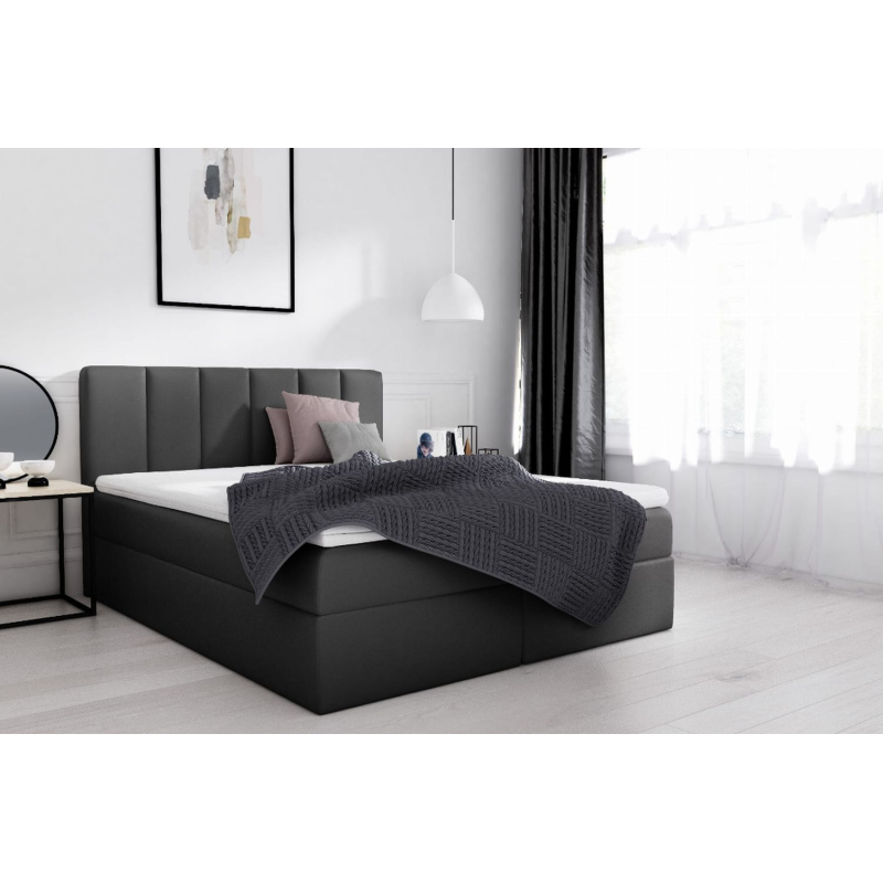Manželská posteľ 200x200 SVEN - čierna ekokoža + topper ZDARMA