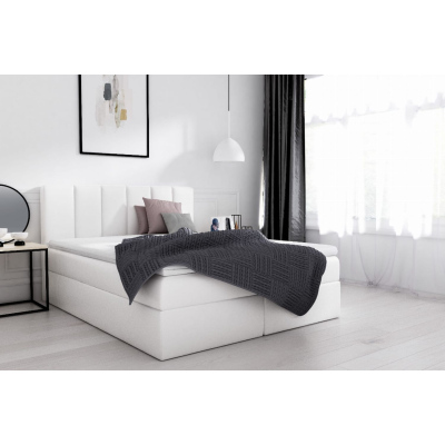 Manželská posteľ 200x200 SVEN - biela ekokoža + topper ZDARMA