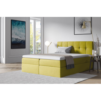 Čalúnená posteľ s úložným priestorom 200x200 RECIVIO - žltá + topper ZDARMA