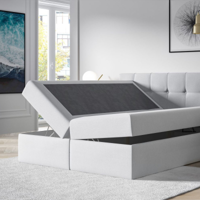 Čalúnená posteľ s úložným priestorom 200x200 RECIVIO - žltá + topper ZDARMA