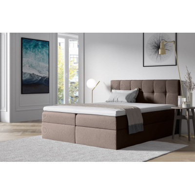Čalúnená posteľ s úložným priestorom 200x200 RECIVIO - hnedá + topper ZDARMA