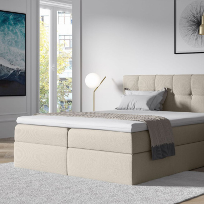 Čalúnená posteľ s úložným priestorom 200x200 RECIVIO - smotanová + topper ZDARMA