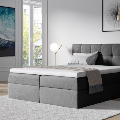 Čalúnená posteľ s úložným priestorom 200x200 RECIVIO - sivá + topper ZDARMA