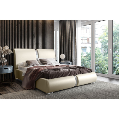Čalúnená posteľ s chrómovými doplnkami 120x200 YVONNE - béžová ekokoža