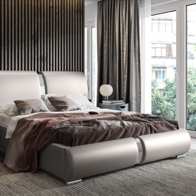 Čalúnená posteľ s chrómovými doplnkami 160x200 YVONNE - sivá ekokoža