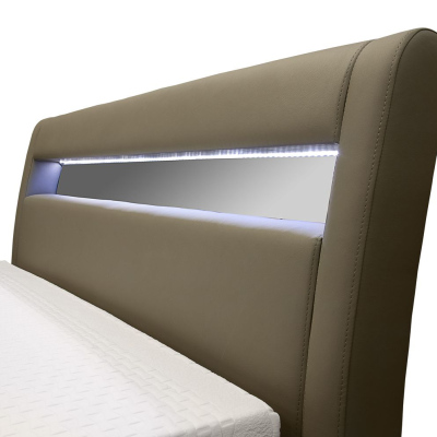 Čalúnená posteľ s úložným priestorom a osvetlením 120x200 LEXI - biela ekokoža