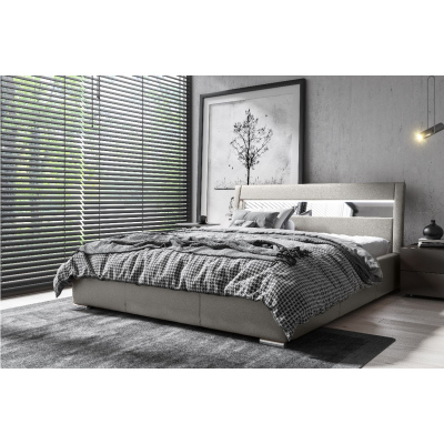 Čalúnená posteľ s úložným priestorom a osvetlením 180x200 LEXI - sivá ekokoža