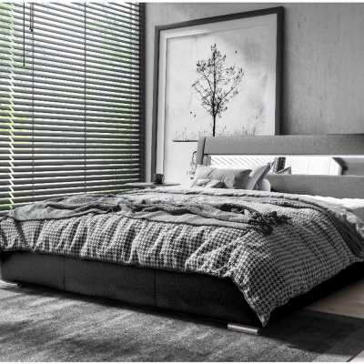 Čalúnená posteľ s úložným priestorom a osvetlením 180x200 LEXI - čierna ekokoža