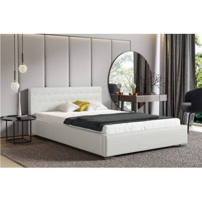 Moderná čalúnená posteľ s úložným priestorom 140x200 BERGEN - biela ekokoža