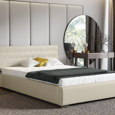 Moderná čalúnená posteľ s úložným priestorom 140x200 BERGEN - béžová ekokoža