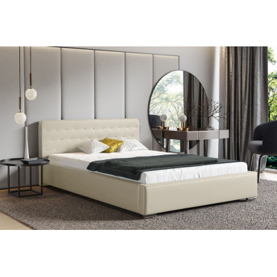Moderná čalúnená posteľ s úložným priestorom 140x200 BERGEN - béžová ekokoža