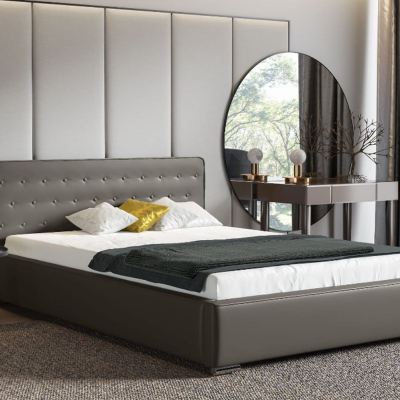Moderná čalúnená posteľ s úložným priestorom 140x200 BERGEN - sivá ekokoža
