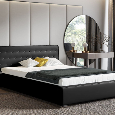Moderná čalúnená posteľ s úložným priestorom 140x200 BERGEN - čierna ekokoža