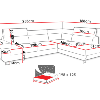 Sedacia súprava FAYA - šedá / svetlo šedá, ľavý roh
