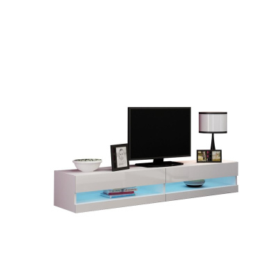 Televízny stolík s LED osvetlením ASHTON NEW 180 - lesklý biely