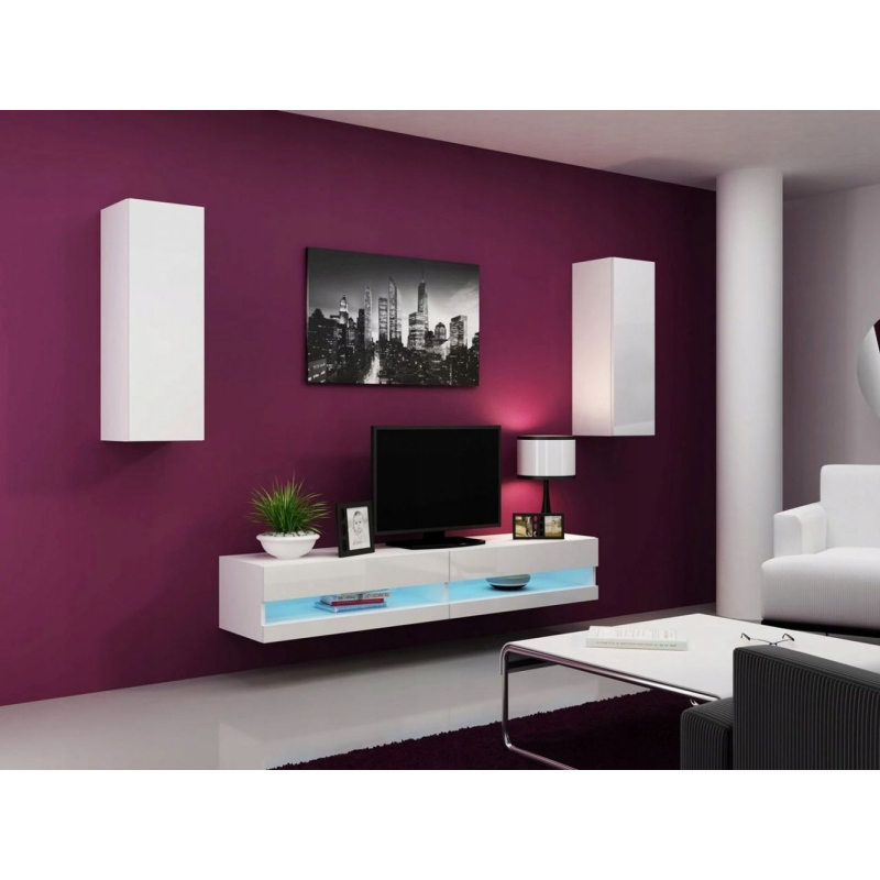 Moderná obývacia stena ASHTON N10 - biela / biely lesk