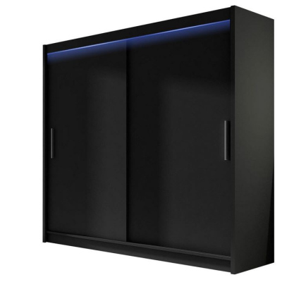 Šatníková skriňa 180 cm s posuvnými dverami a LED osvetlením FLORENCIO 1 - čierna