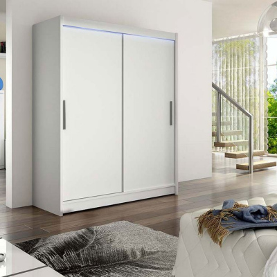 Šatníková skriňa 150 cm s posuvnými dverami a LED osvetlením ELADIO 1 - biela