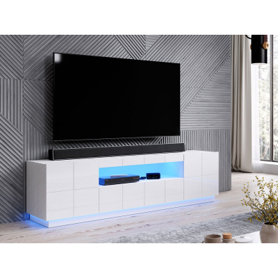 Televízny stolík s LED osvetlením ALLEN - lesklý biely