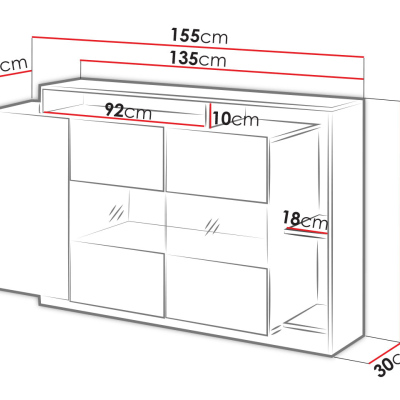 Komoda s LED osvetlením ERICKA - dub / biela