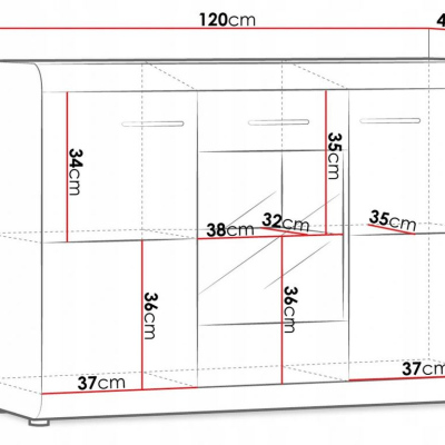 Presklená komoda CLAUDIO 120 - dub sonoma
