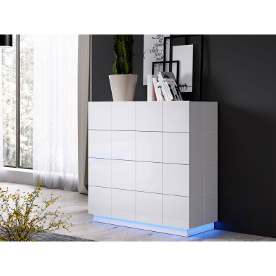 Komoda s LED osvetlením DAKOTA 4S - lesklá biela