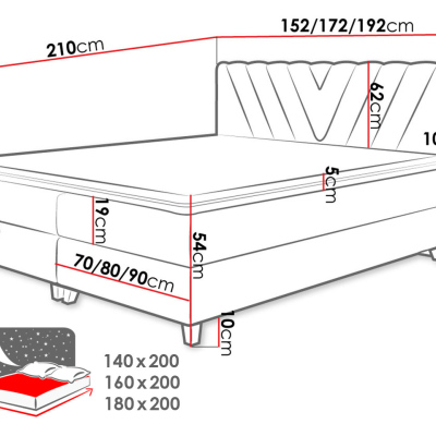 Boxspringová posteľ 140x200 CAITLYN - šedá + topper ZDARMA