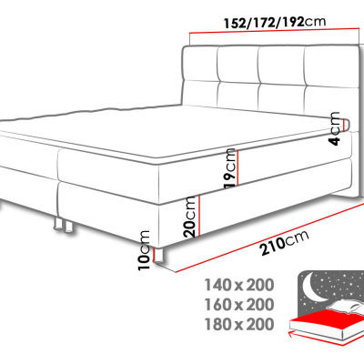 Boxspringová posteľ 180x200 CAMRIN - šedá + topper ZDARMA