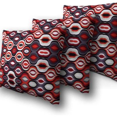 Sada troch dekoratívnych vzorovaných vankúšov ZANE - šedý / červený / biely
