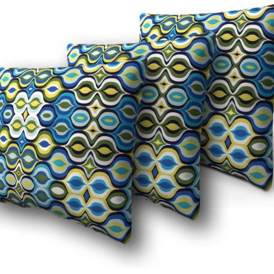 Sada troch dekoratívnych vzorovaných vankúšov ZANE - modrý / žltý / biely
