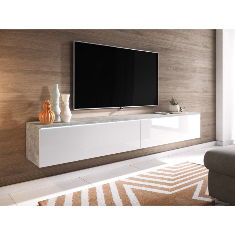 Televízna skrinka s LED osvetlením 180 cm WILLA D - betón / lesklá biela