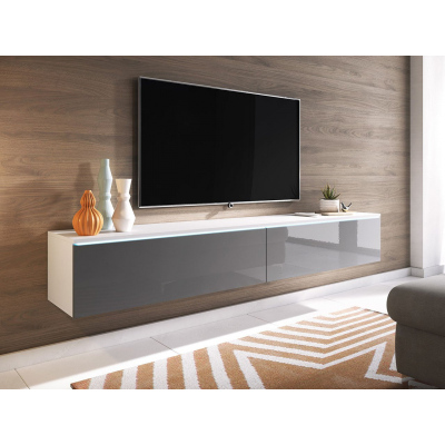 Televízna skrinka s LED osvetlením 180 cm WILLA D - biela / lesklá šedá