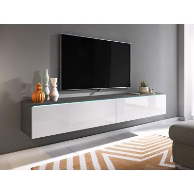 Televízna skrinka s LED osvetlením 180 cm WILLA D - matera / lesklá biela