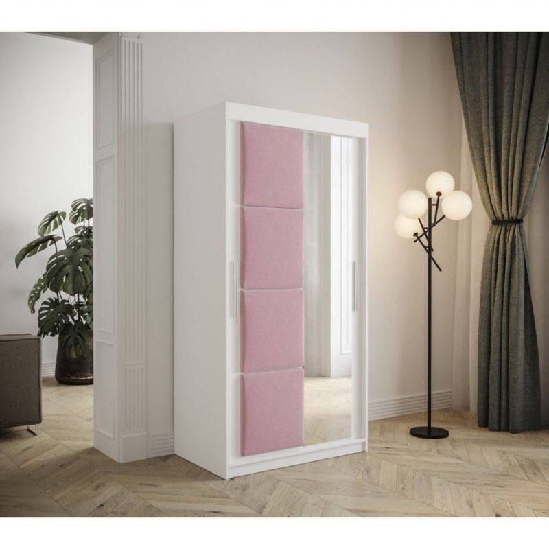 Šatníková skriňa s posuvnými dverami 100 cm TALIA - biela / ružová