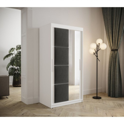 Šatníková skriňa s posuvnými dverami 100 cm TALIA - biela / sivá