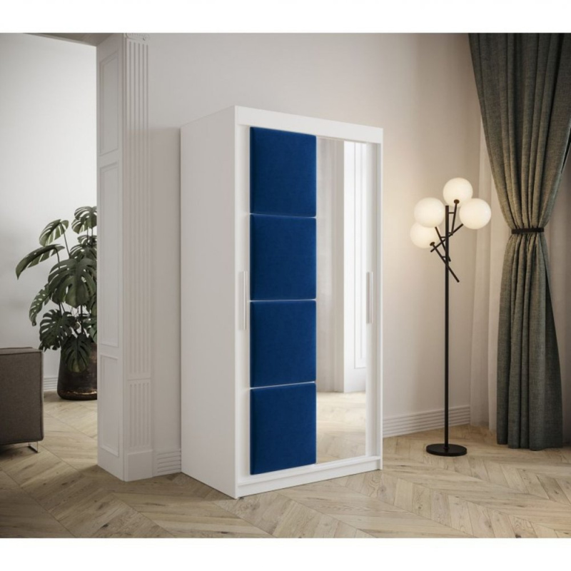 Šatníková skriňa s posuvnými dverami 100 cm TALIA - biela / modrá