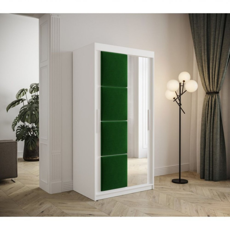 Šatníková skriňa s posuvnými dverami 100 cm TALIA - biela / zelená