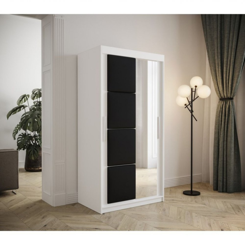 Šatníková skriňa s posuvnými dverami 100 cm TALIA - biela / čierna