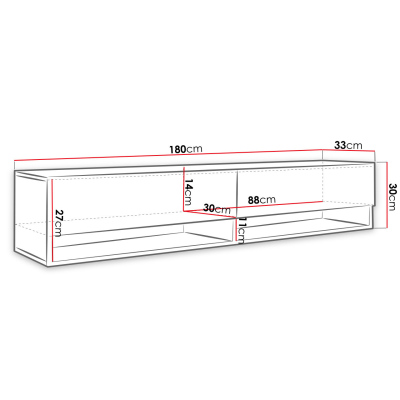 Televízny stolík 180 cm WILLA A - dub wotan / lesklý biely
