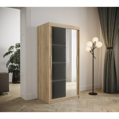 Šatníková skriňa s posuvnými dverami 100 cm TALIA - dub sonoma / sivá