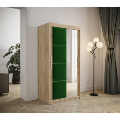 Šatníková skriňa s posuvnými dverami 100 cm TALIA - dub sonoma / zelená