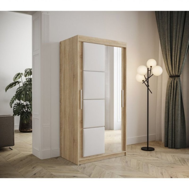 Šatníková skriňa s posuvnými dverami 100 cm TALIA - dub sonoma / biela