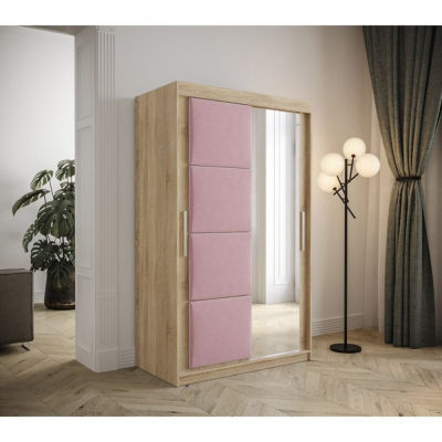 Šatníková skriňa s posuvnými dverami 120 cm TALIA - dub sonoma / ružová